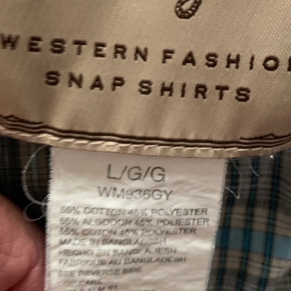 Wrangler Western Fashion Snap Front Shirt Large Short Sleeve Black & Blue Plaid - Picture 5 of 8